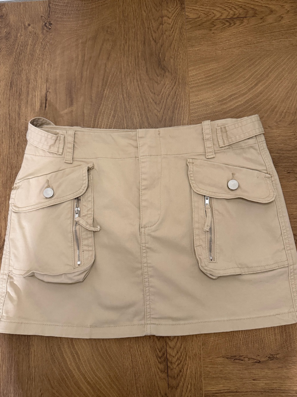 Beige Cargo Skirt with Front Pockets